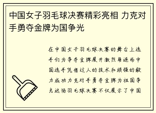 中国女子羽毛球决赛精彩亮相 力克对手勇夺金牌为国争光