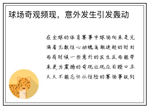 球场奇观频现，意外发生引发轰动