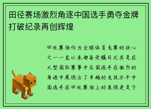 田径赛场激烈角逐中国选手勇夺金牌打破纪录再创辉煌